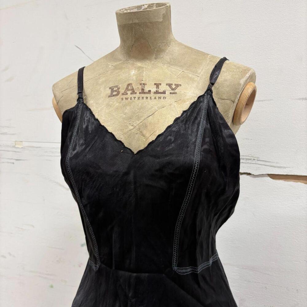 Antique Vintage 1930s 30s Black Bias-Cut Rayon Slip Dress - Picture 3 of 5